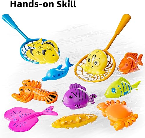 Miniatura 7 de TEMI Juego de pesca con imán para niños de 4 a 8 años, juguetes de peces para niños de 3 a 5 años, caña de pesca flotante para bañera, mesa de agua