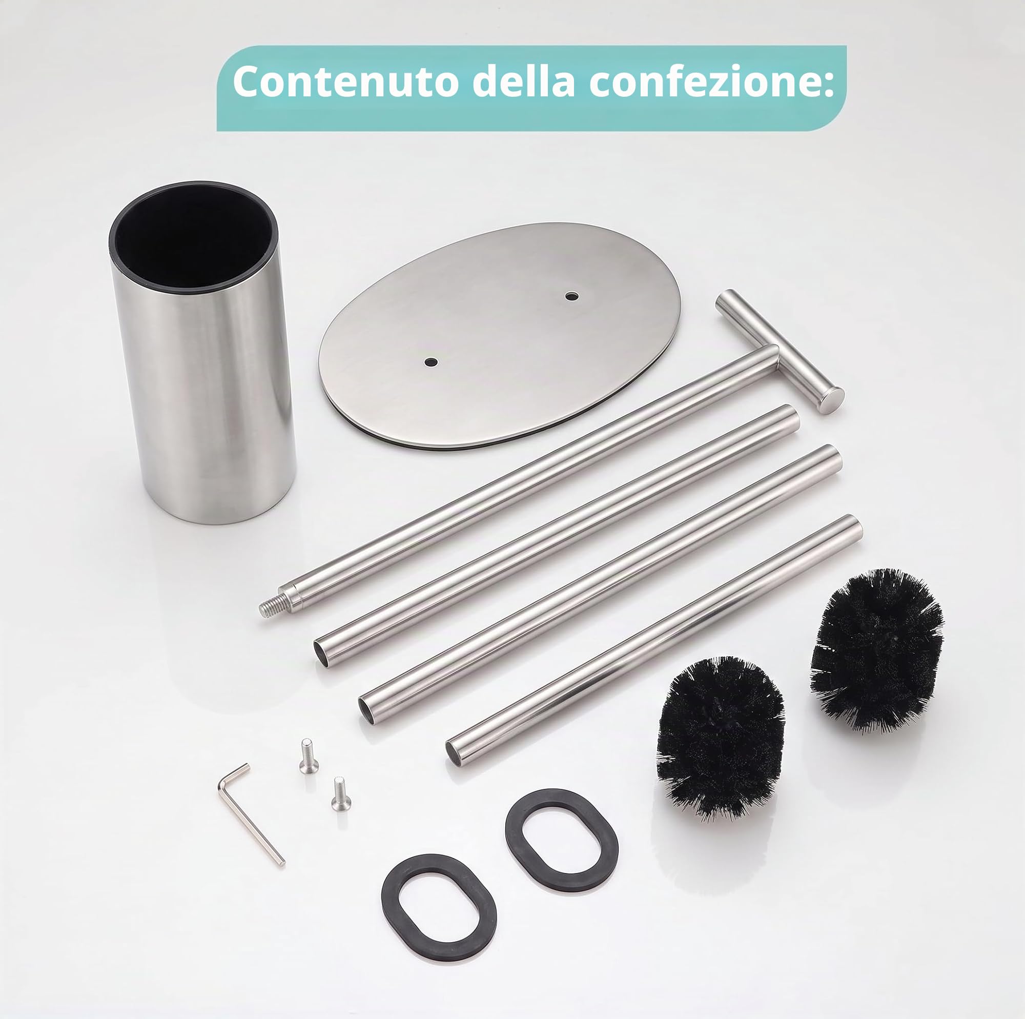 Portarotolo con scopino in acciaio inox, per bagno