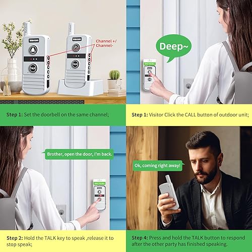 Miniatura 2 de Timbre de intercomunicación inalámbrico, timbres a batería con altavoz, rango de 4900 pies, intercomunicadores de comunicación bidireccionales con 3