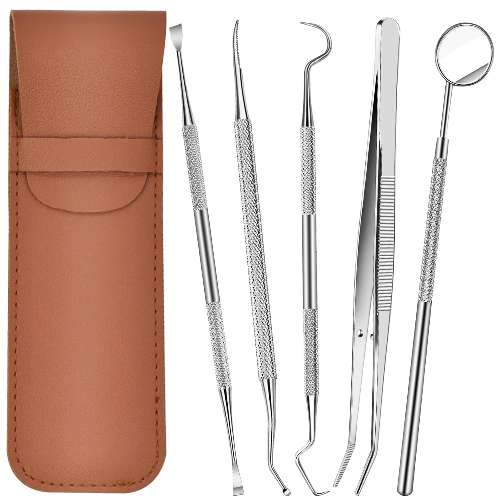 Niura Dental Tools Kit 6 PC Teeth Cleaning Tools with Dental Mirror Pick Spatula File Forceps 304 Stainless