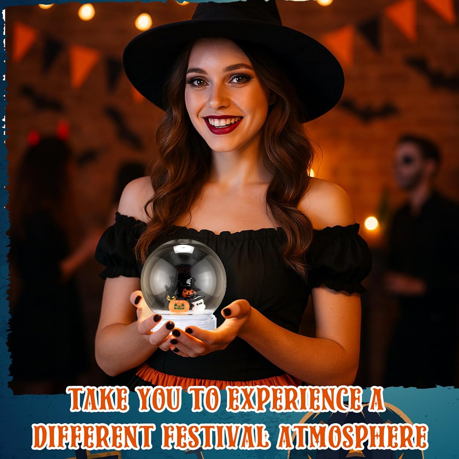 Qinyoung 60 Pcs Halloween DIY Snow Globe Kit, 3.9 Inch Clear Plastic Snow Globes with Resin Halloween Ornaments, Pumpkin Ghost Tombstone Witch Tree Miniatures for DIY Craft, Party Decor Gift