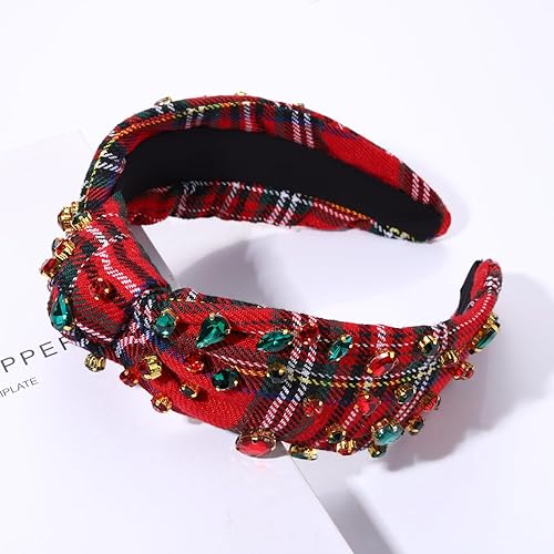 Miniatura 3 de vokone Diademas de Navidad para mujer, diadema de lazo de Navidad, diadema anudada con joyas de cristal, accesorios de Navidad (lazo de Navidad)