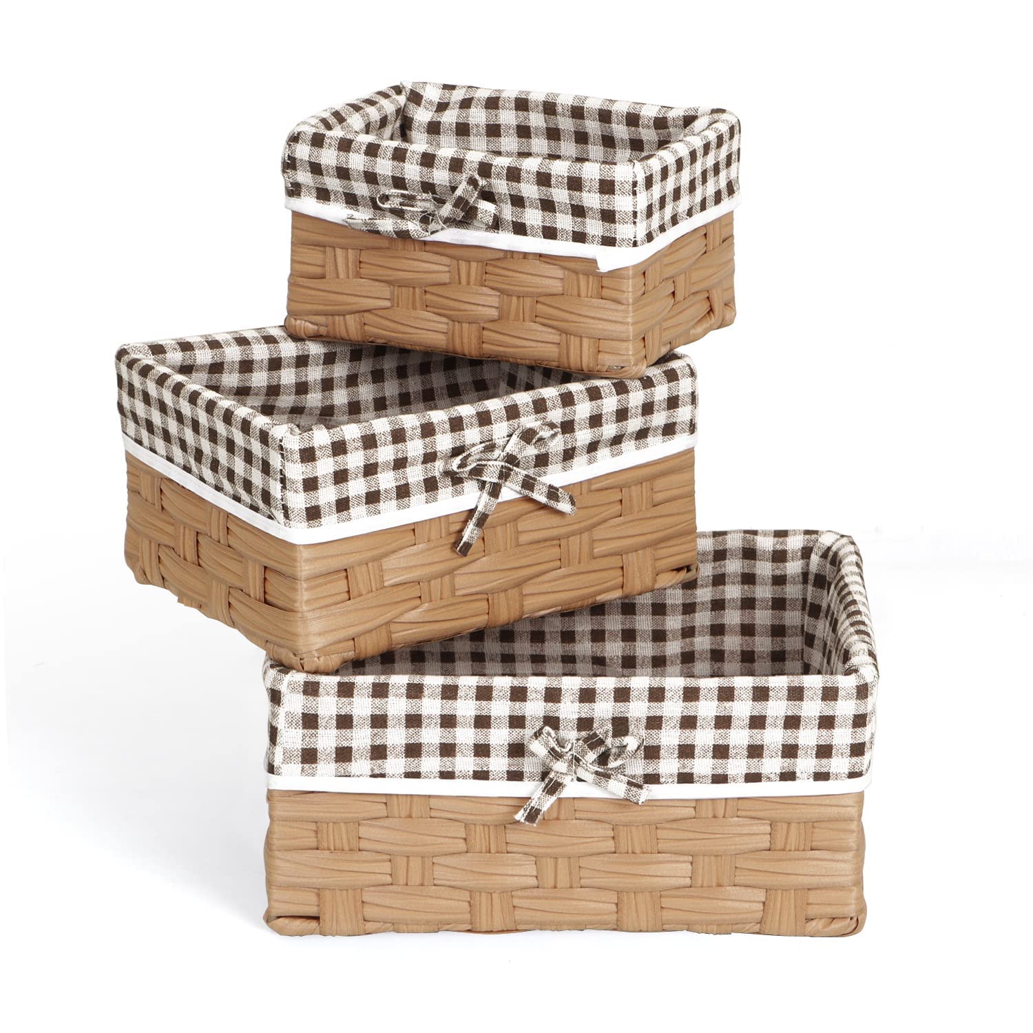 HOKIPO Handwoven Imitation Rattan Wicker Basket for Home, Office, Wardrobe, Pack of 3, Light Brown (NEW-AR-3903-LBR)