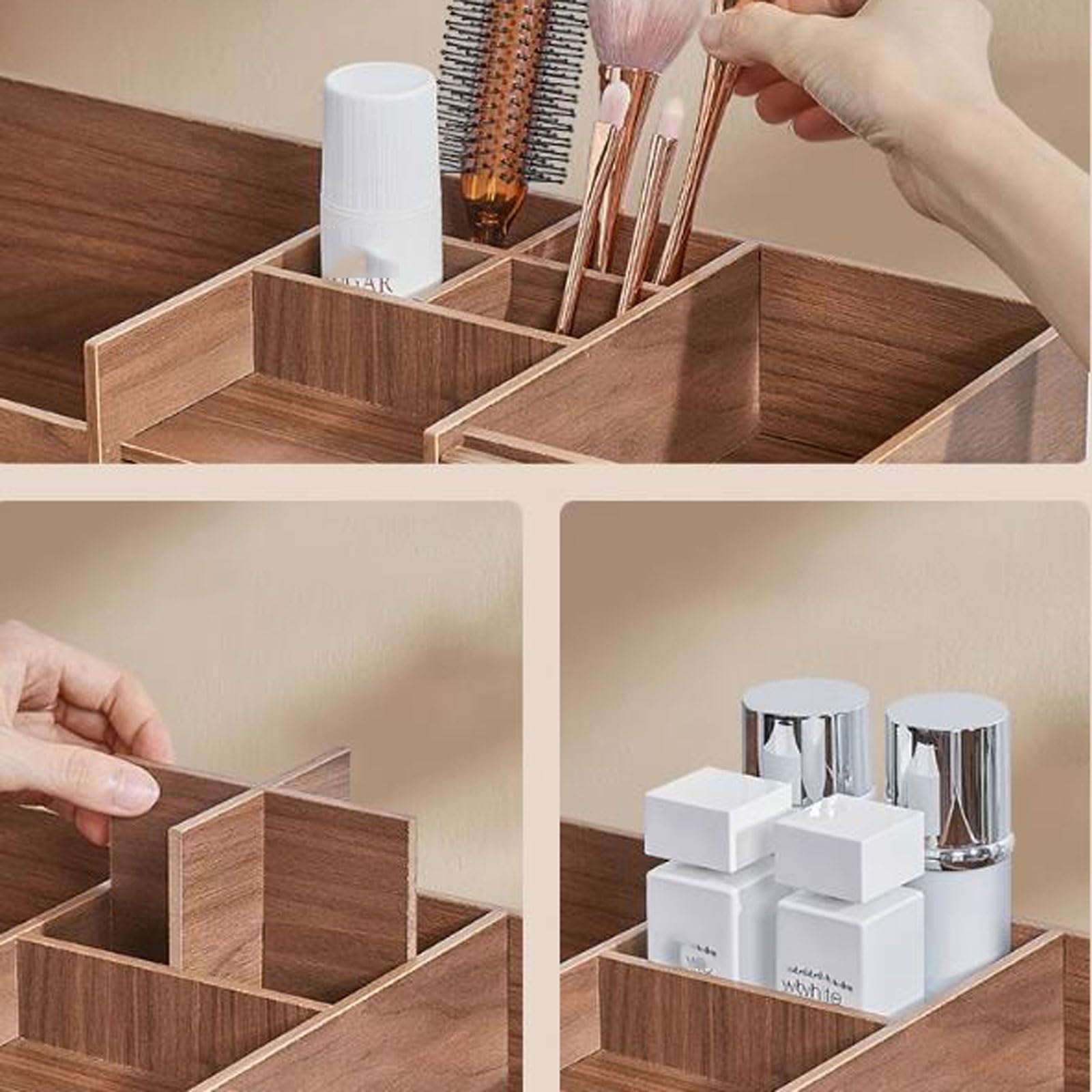 Almacenamiento de cosméticos Organizador de Maquillaje Madera Gran Capacidad con cajones