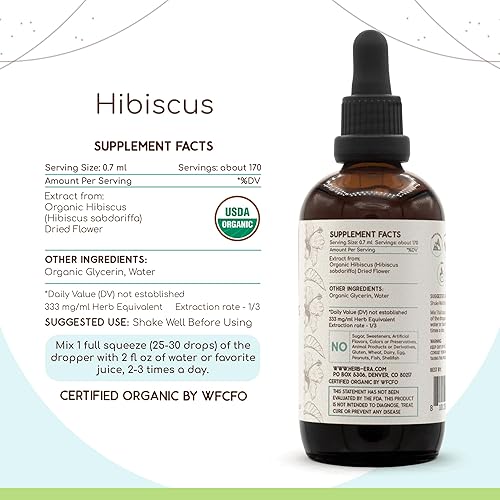 Miniatura 3 de Hibiscus B120 USDA - Tintura orgánica Extracto sin alcohol, gotas de hierbas de alta potencia Hibisco orgánico certificado (Hibiscus Sabdariffa)