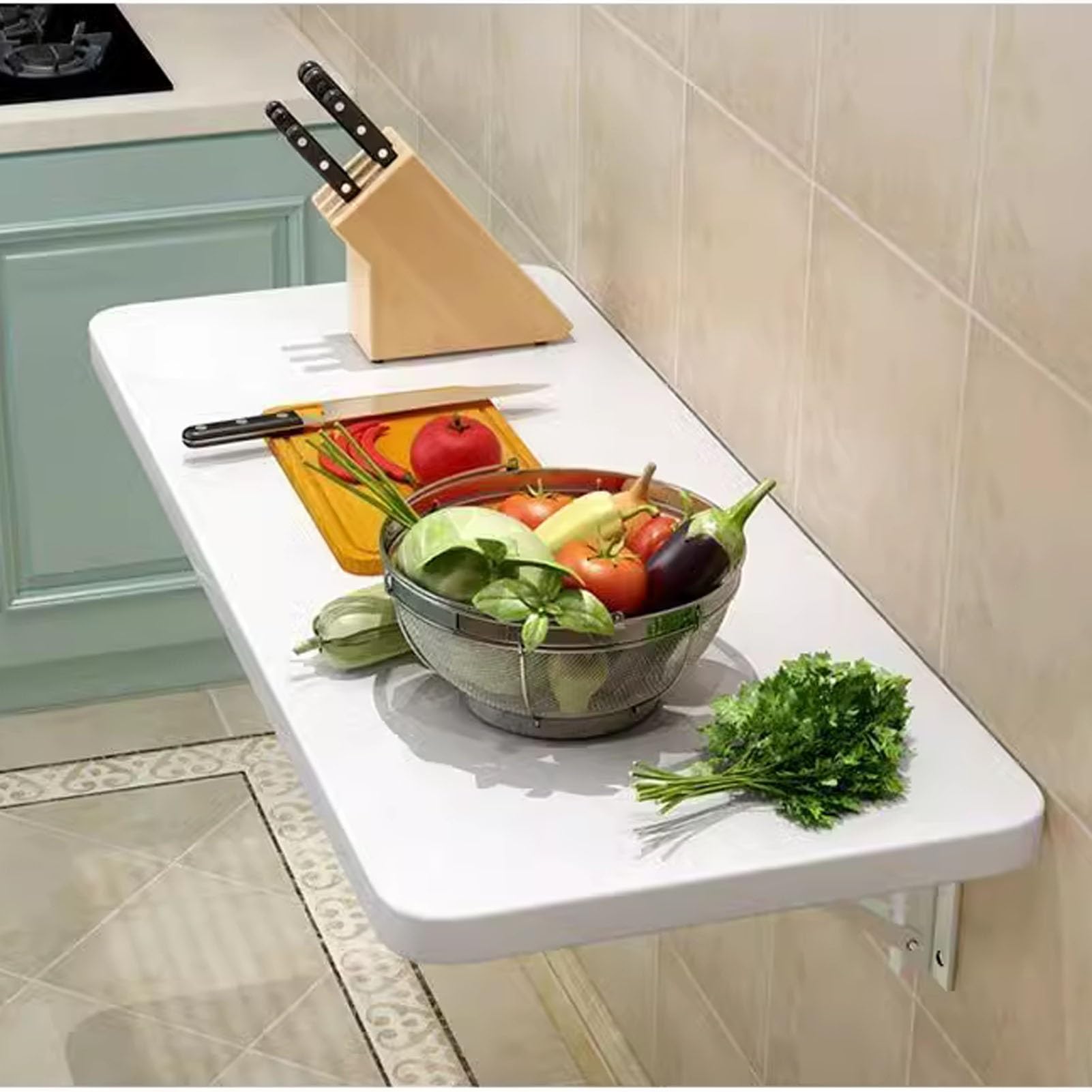 Table de bar de cuisine avec supports rabattables blanche L90 x l50 cm