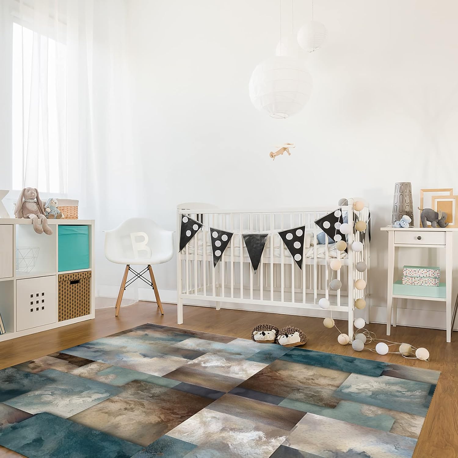 Area Rugs for Living Room, 5'x7' Marble Teal Brown Abstract Geometric Lines Large Washable Rug Soft Durable Indoor Carpet Non Slip Floor Mat for Bedroom Dining Room Entryway