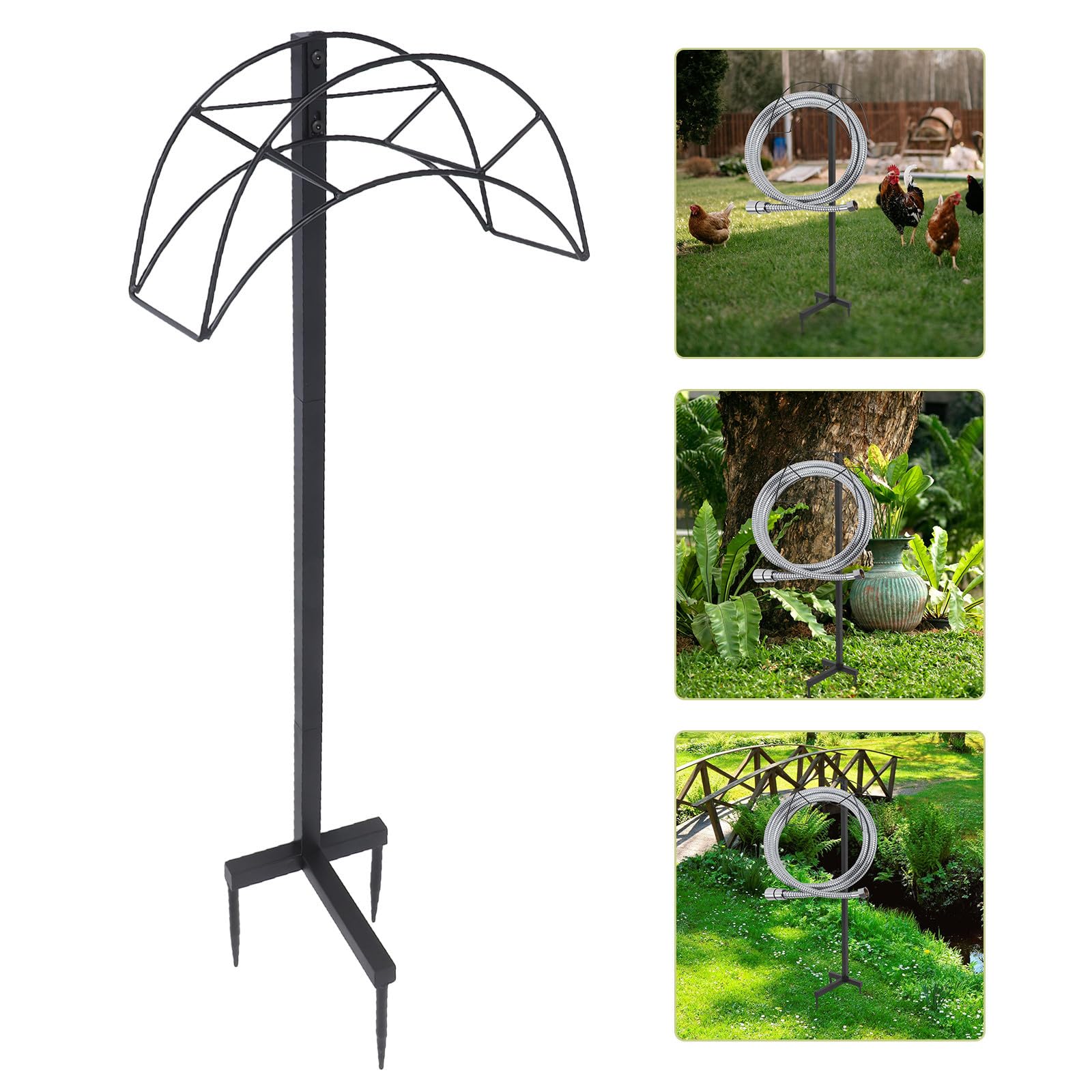 Freistehende Gartenschlauchhalterung aus Eisen, Schwarz, Tragbar