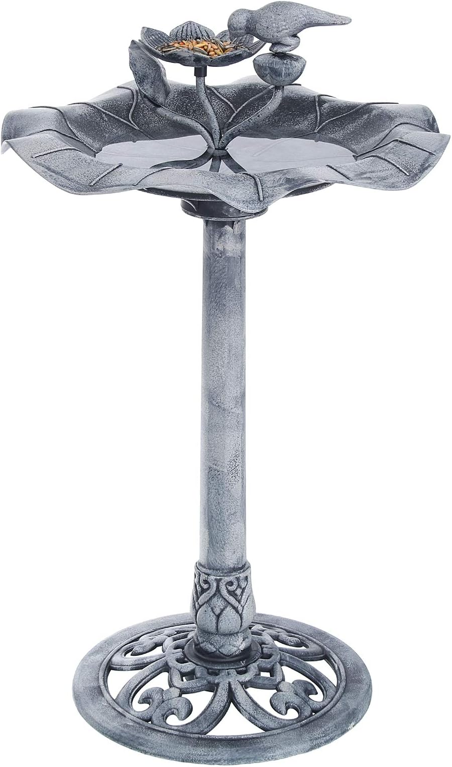 BigDean Vogeltränke stehend Vogelbad Winterfest, Silbergrau, 85cm