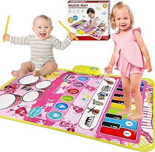 Bibykivn Baby Music Mat from 1 Year, 3-in-1 Music Mat Children, Piano Mat Drum Mat Mat with 6 Musical Instruments, Montessori Toy for Boys Girls 1 2 3 4 5 Years (Pink)