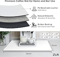Vista 3 de ZLR Tapete de barra de café para encimeras (16 x 24 pulgadas, XL) – Tapete de secado de platos absorbente que oculta las manchas para máquinas