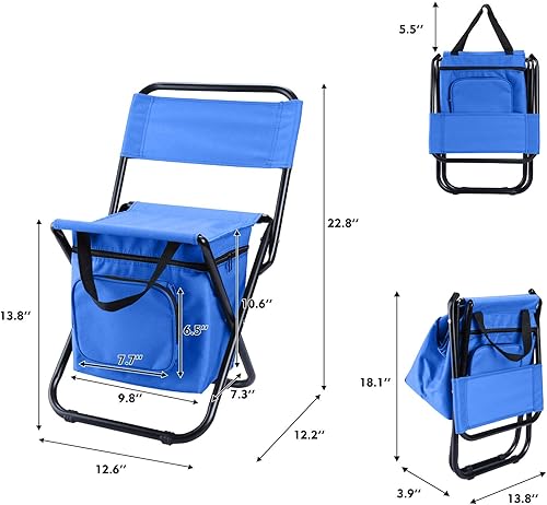 Miniatura 2 de LEADALLWAY Silla de pesca con bolsa más fresca Taburete de pesca compacto Silla de camping plegable