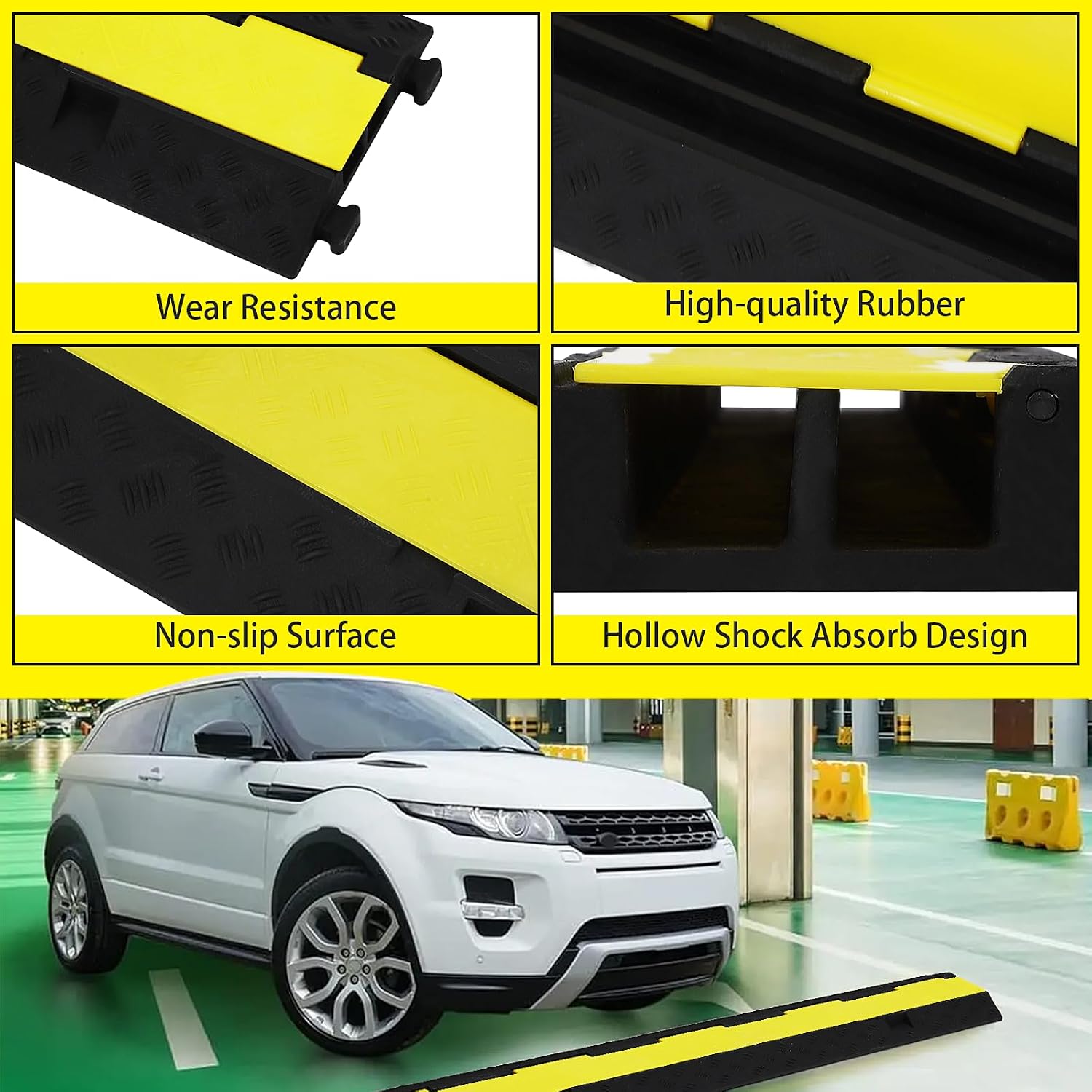 GarveeTech 3 Pack of 2 Channel Protective Wire Cord Ramp, Driveway Rubber Traffic Speed Bumps, Cable Protector, 11000 LBS per Axle Capacity