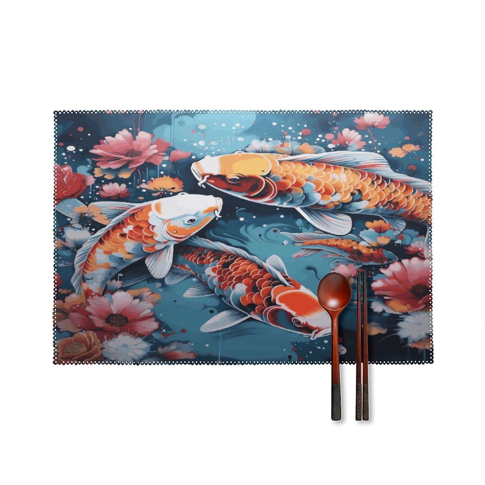 Btcowzrv Style Hand Drawn Fish Canvas Placemats Set Of 6, Wipeable Washable Place Mats For Indoor & Outdoor, Table Mat Decor For Kitchen Dining Party