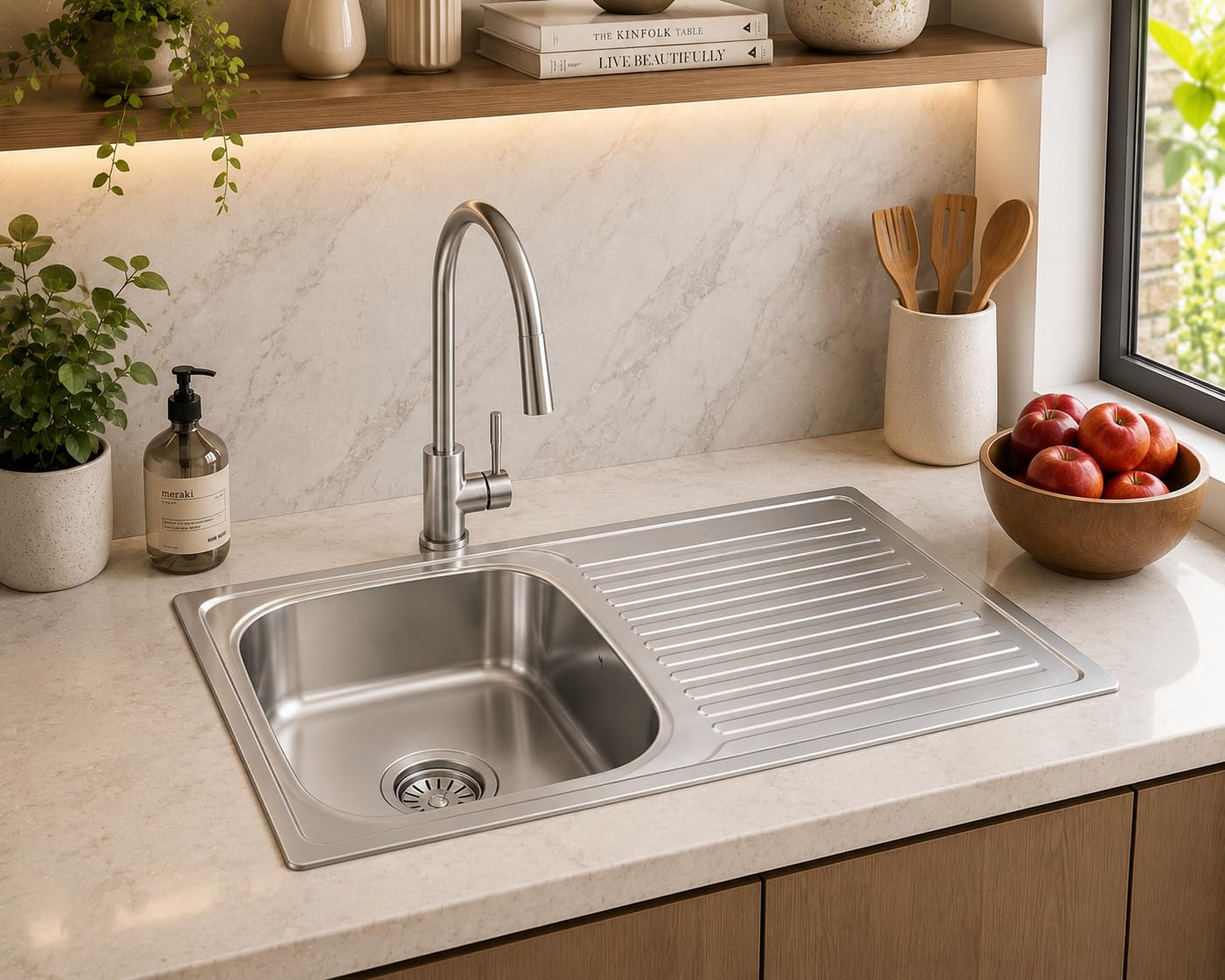 Stainless Steel Kitchen Sink 37x18 Inch with Drain Board | Single Bowl Sink with Drainer | Includes SS Waste Coupling & PVC Pipe | Rust Proof Finish-picture-15