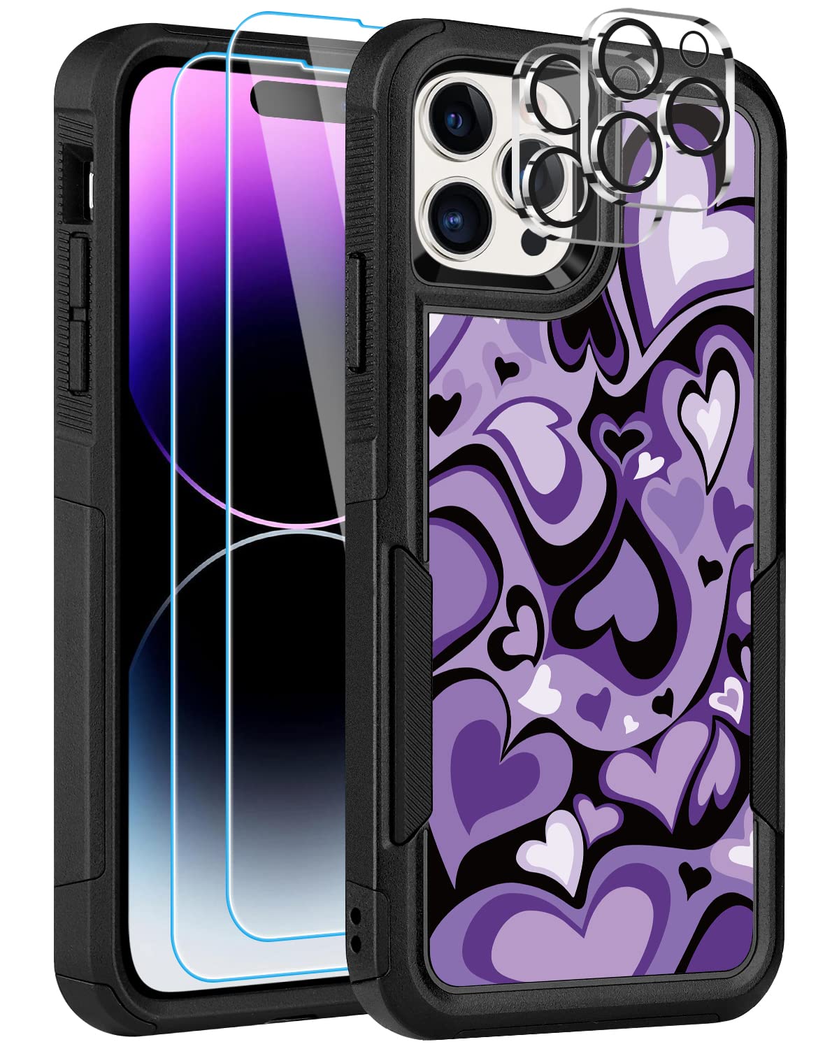 LOQUPE [5 in 1 for iPhone 14 pro max Case,with 2 Pack Screen Protector + 2 Pack Camera Lens Protector,Heavy-Duty Tough Rugged Lightweight Slim