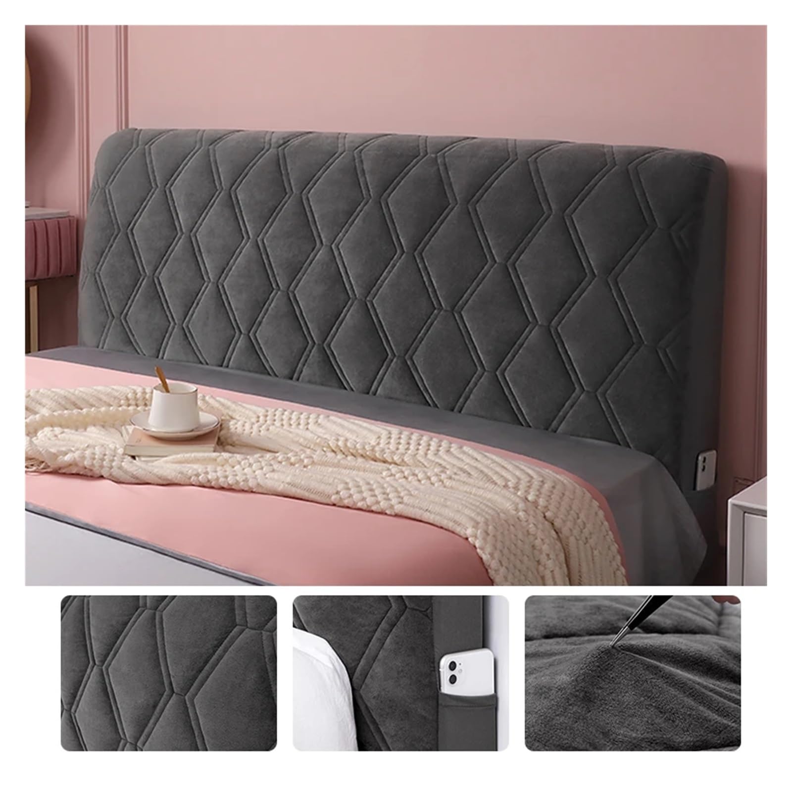 Copri Testiera Letto Copritestata Testiera for Letto Matrimoniale Copriletto Ispessito Protezione Morbida Decorazione Domestica Copriletto Camera da Letto(1-Grey,220x70cm)