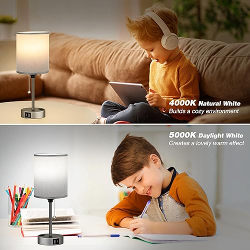Miniatura 176 de Lámparas de noche pequeñas, 3 modos de color, blanco roto 3000K 4000K 5000K Lámparas de dormitorio con puertos USB C y A, lámparas de mesa de cadena