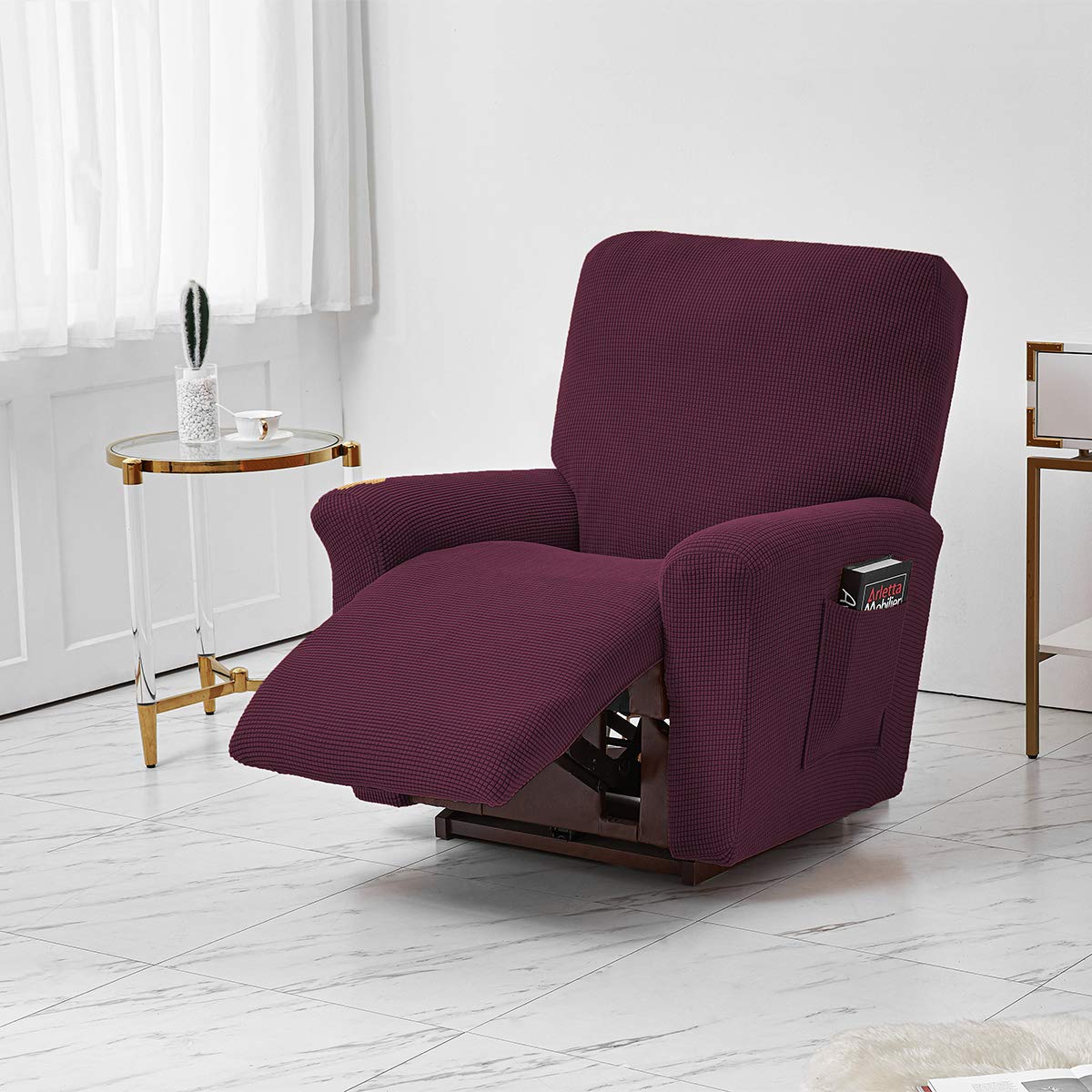 ele ELEOPTION Stretch Sofa Covers for Reclining Chair Relaxation and Massage Chair Covers Spandex Jacquard Set of 4 Burgundy Red - Image 4