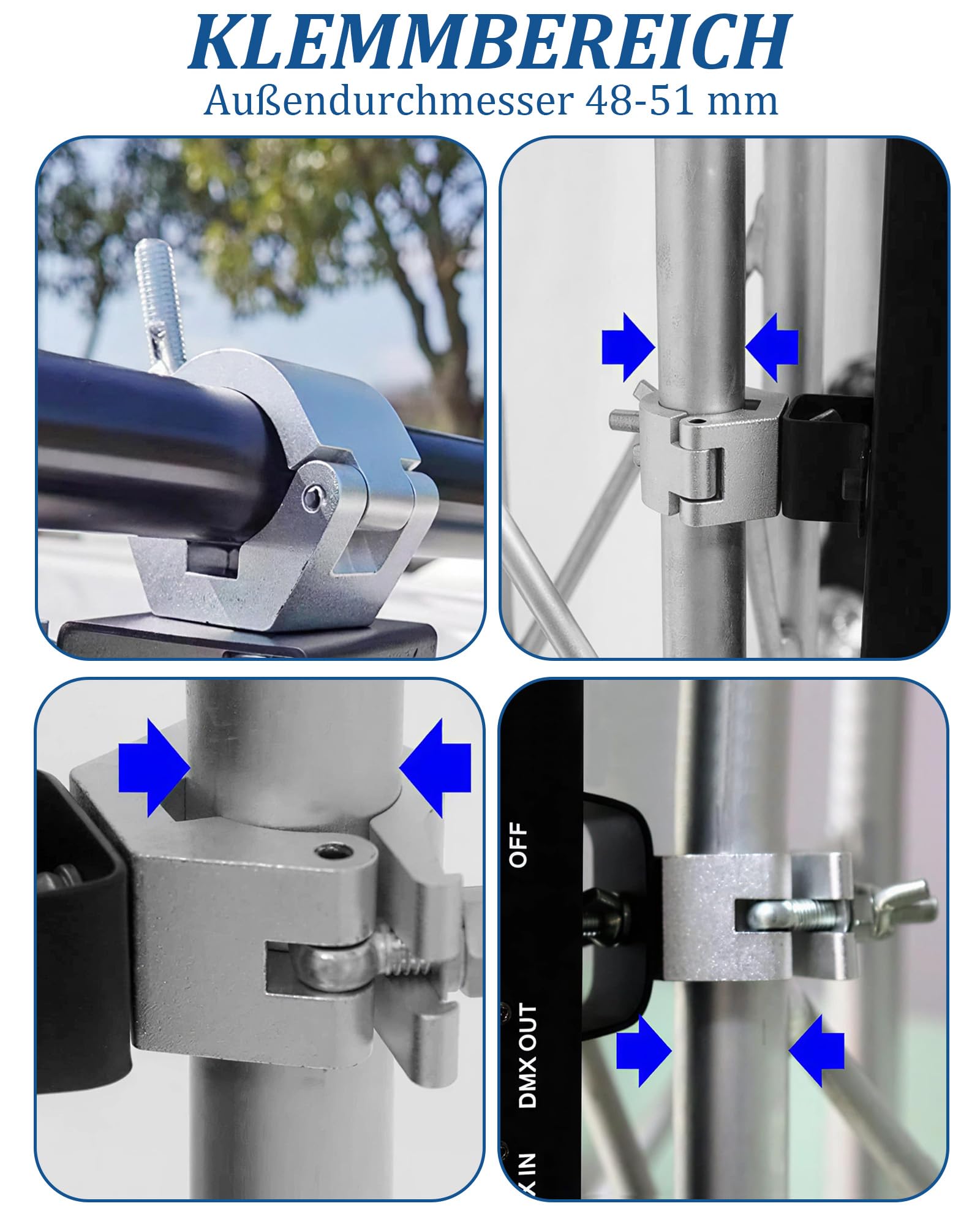 8 Stück Schnellschnalle Bühnenbeleuchtungsklemme: 48-51 mm Truss O Clamp Haken aus Aluminium für Bühnenbeleuchtung, 100KG Ladekapazität (Silber)