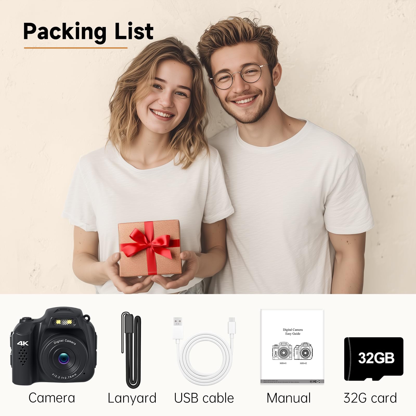 Mini fotocamera digitale 4K 64 MP, piccola fotocamera digitale tascabile retrò nostalgia con luce LED e scheda micro SD da 32 G, adatta per adolescenti, bambini e principianti di fotografia, colore