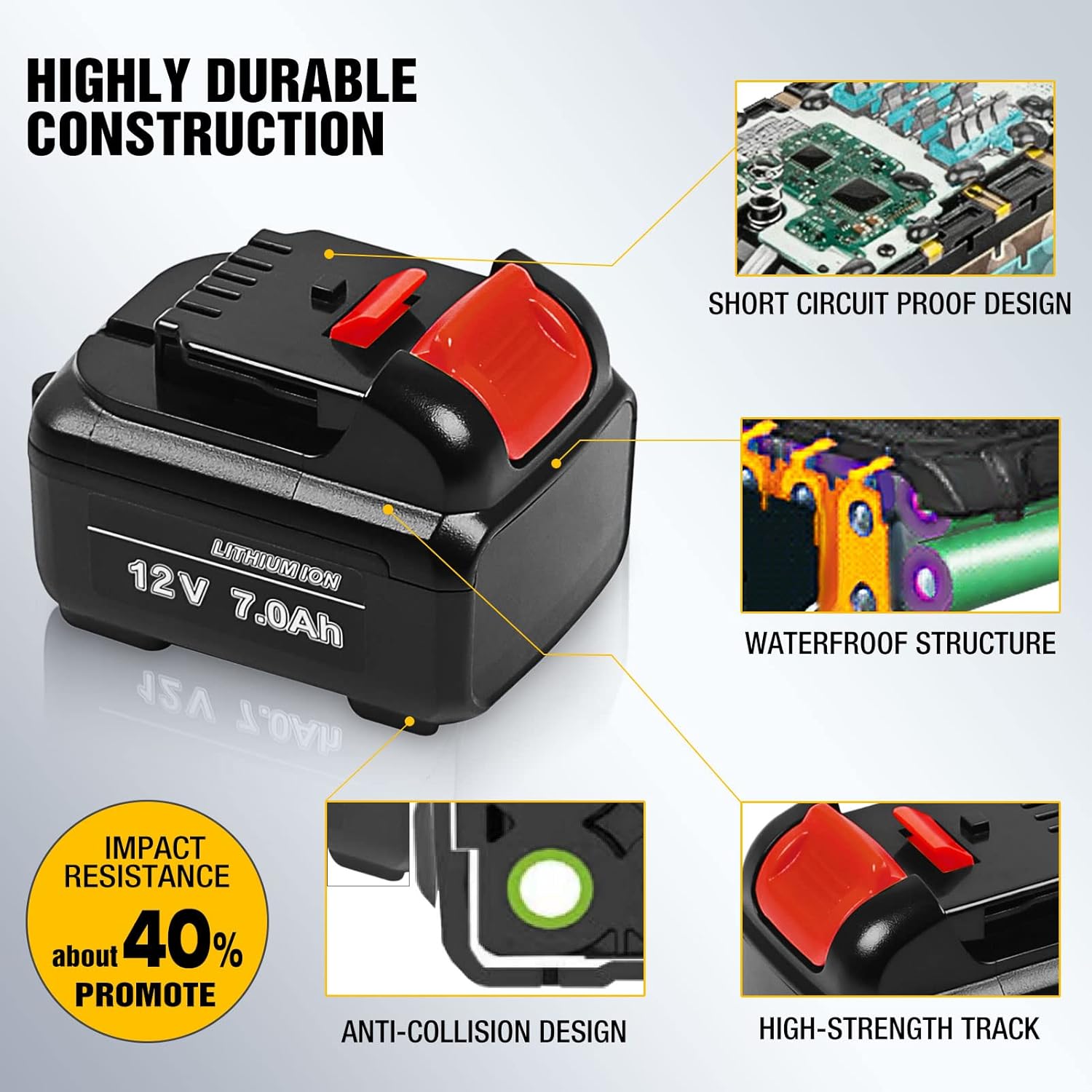 12V 7.0Ah DCB120 Lithium Replacement for Dewalt 12V Max Battery DCB120 DCB123 DCB122 DCB127 DCB124 DCB121 Cordless Power Tools Battery
