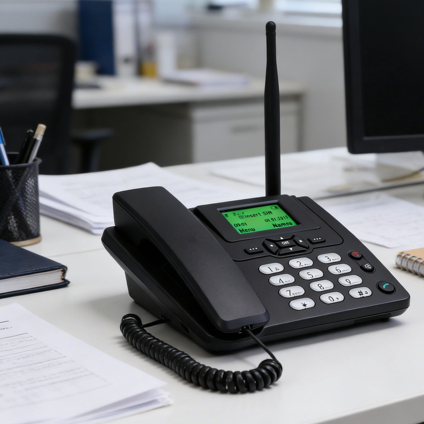 Telefono Fisso Cordless GSM TD Dual Mode, Telefono Fisso Wireless 2G da Tavolo con Display da 2,4 Pollici Radio FM Sveglia ID Chiamante, per la compatibilità della Scheda SIM (Spina europea)