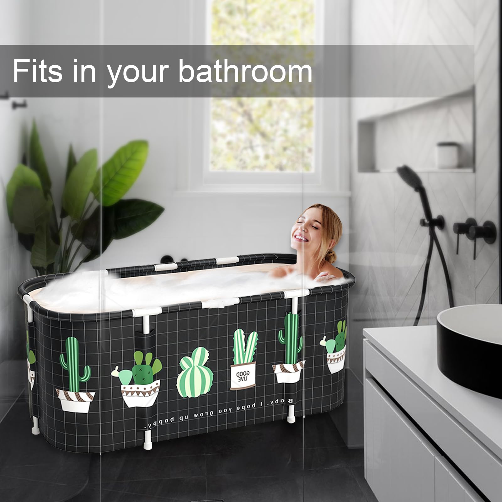 Vasca da Bagno Pieghevole per Adulti, 115 x 60cm Facile Installazione, Vaschetta Pieghevole Eco-Friendly, Ideale per il Relax Domestico e SPA, Vasca da Bagno Adulti (Nero)
