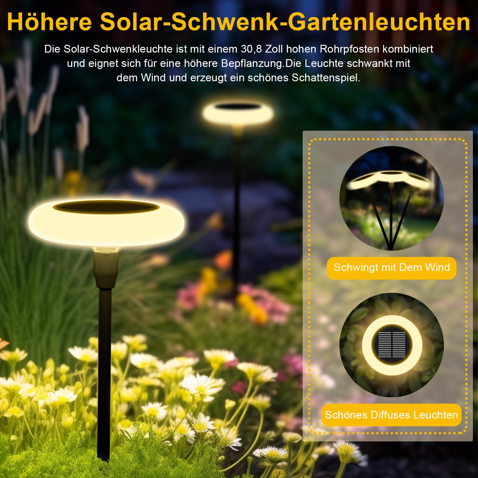 4 Stück Solarlampen für Außen Garten Solar Gartenleuchten Warmweiß Solarleuchten für Außen Super Hell Solar Solarlampen mit 36 Lumen IP65 Wasserdicht für Gartendeko Terrasse Rasen Outdoor