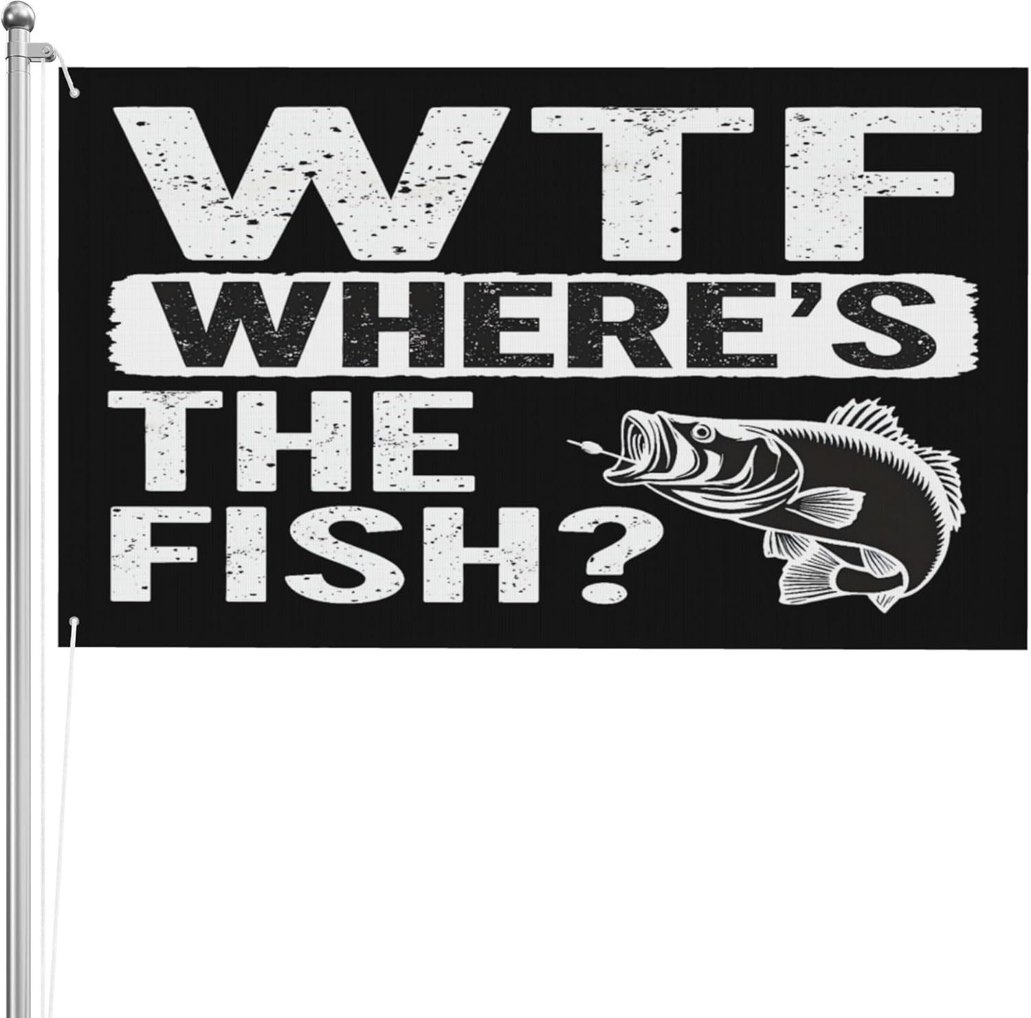 WTF Where's The Fish Flag 5x8 Funny Hilarious Garden Flags 3-Ply Double Sided Banner Yard Signs