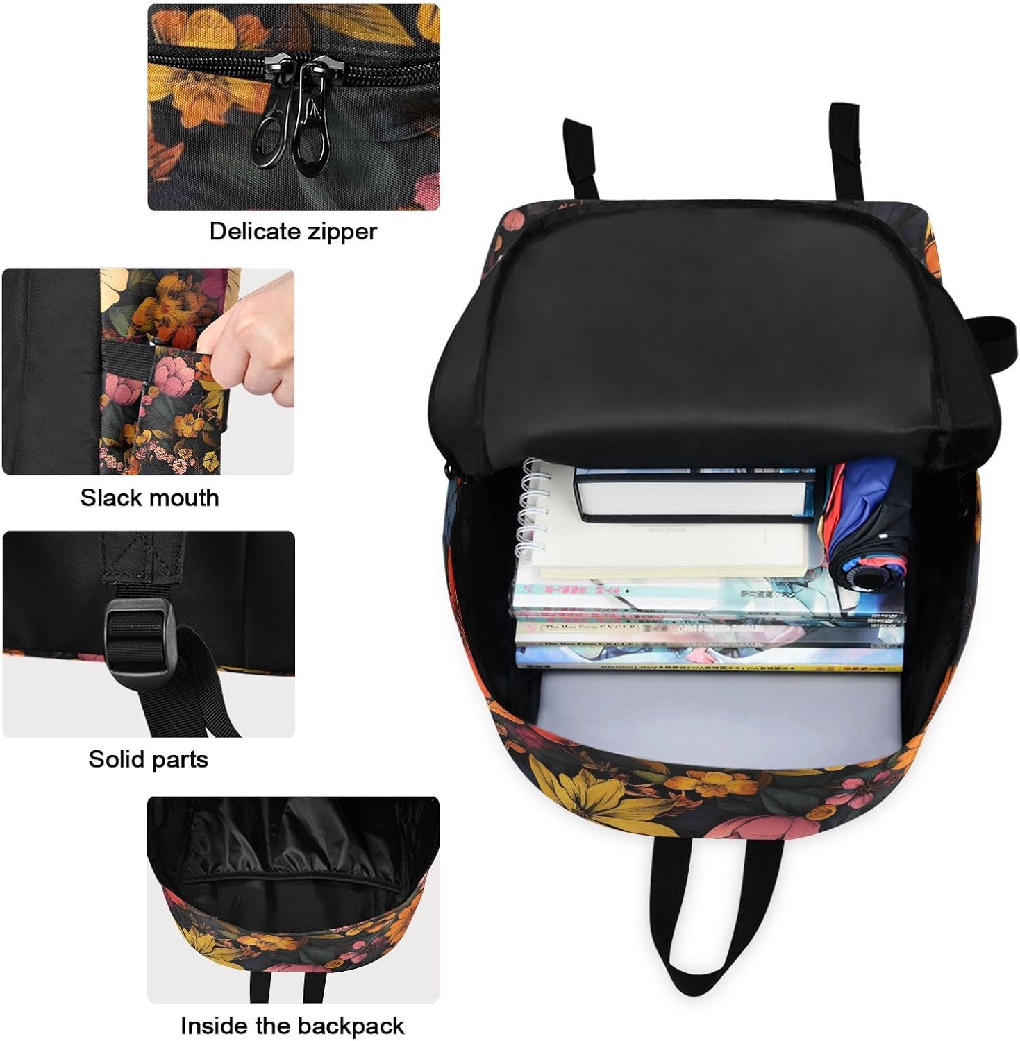 Laptop Backpack and Insulated Lunch Bag Set for Work Picnic Flowers Colorful Purple - Fits 15.6 Inch Computer, Lightweight with Organizer Pockets for Women Men