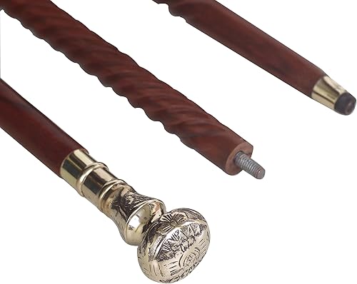 Bastón de senderismo Bastones Derby para hombres y mujeres 36 pulgadas marrón ébano latón mango en tono dorado madera natural unisex caña