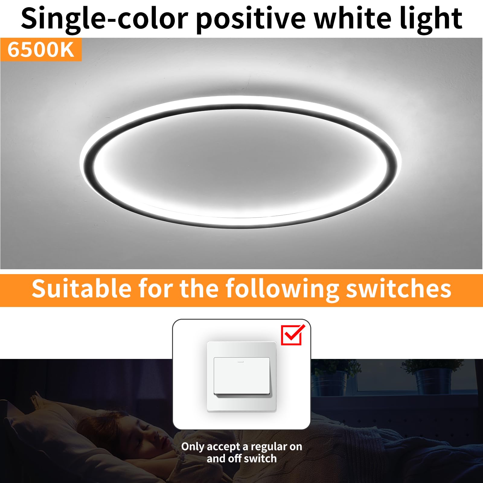 Mikeru Modern 50cm Round Ceiling Light, 6500k Cool White Recessed Bathroom Ceiling Light - Image 4