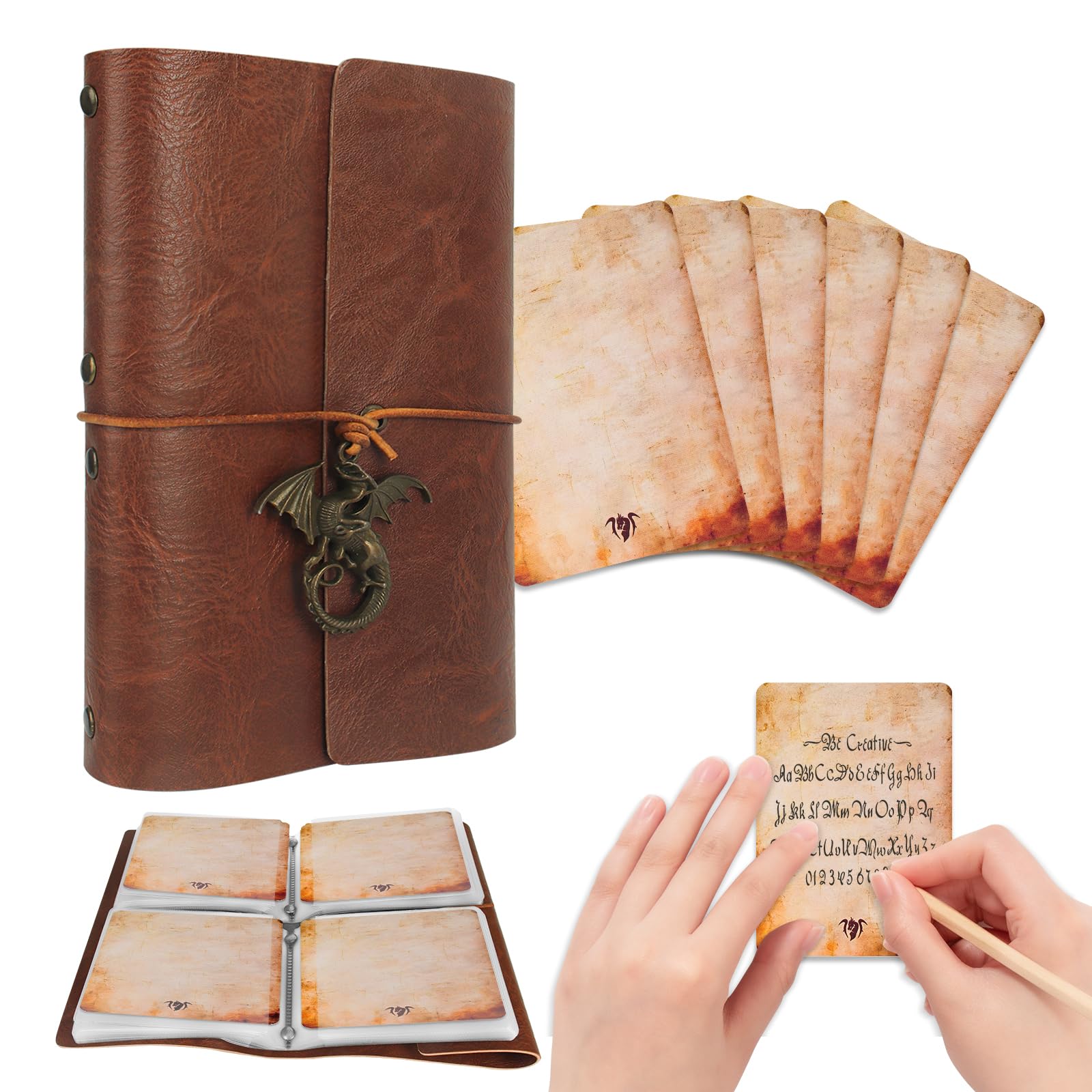 Byhoo Spellbook Cards Holder DND RPG Pocket Spell Book & Reference Card Holder, Tome of Recollection TTRPG Gaming Accessories for DND Beginner Master (60 Poker-Size Player Cards Included)
