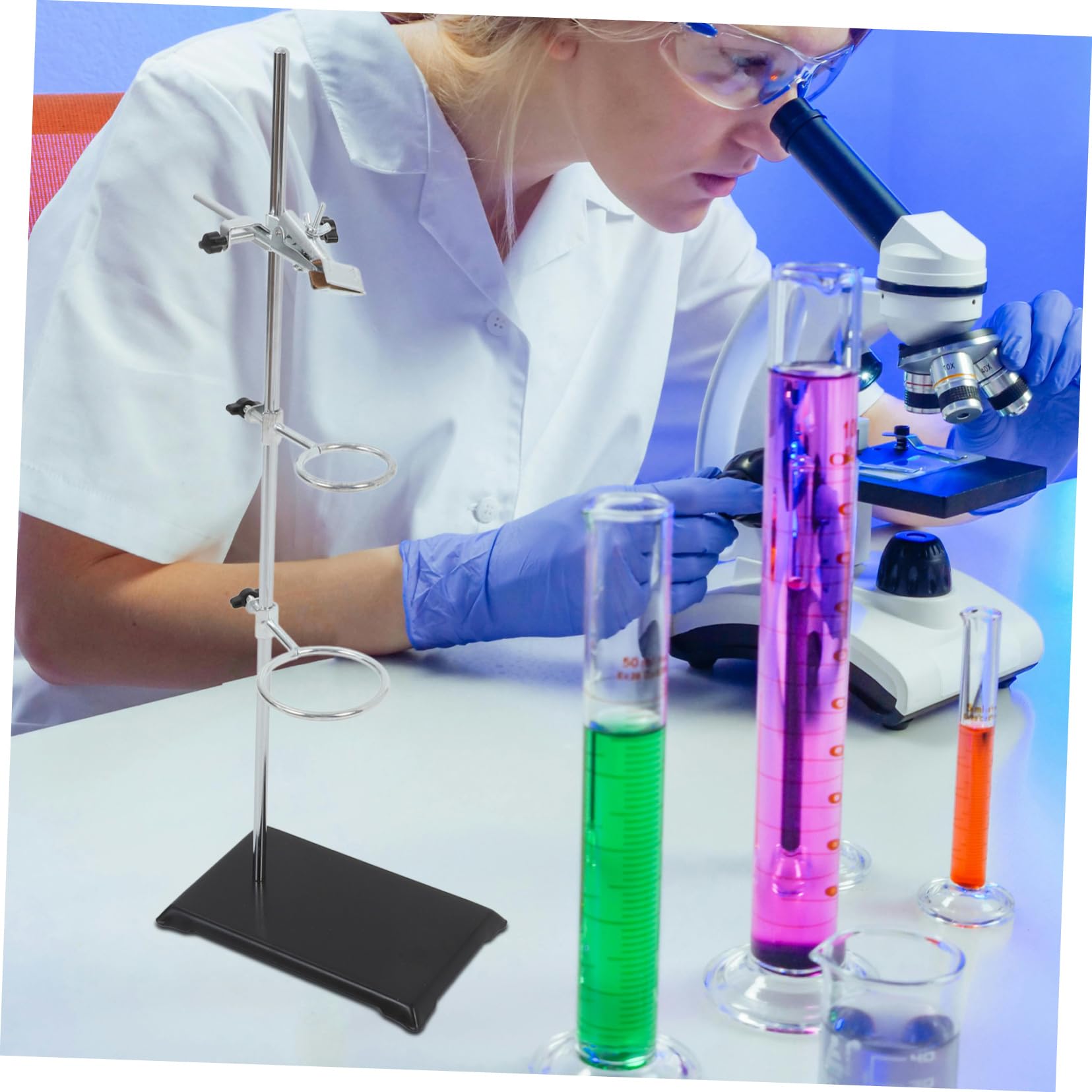 Tischstativ mit Klemmen aus Edelstahl Ringständer für Labor Reagenzglashalter Trichterhalter für Chemie-experimente Multifunktionales Laborstativ