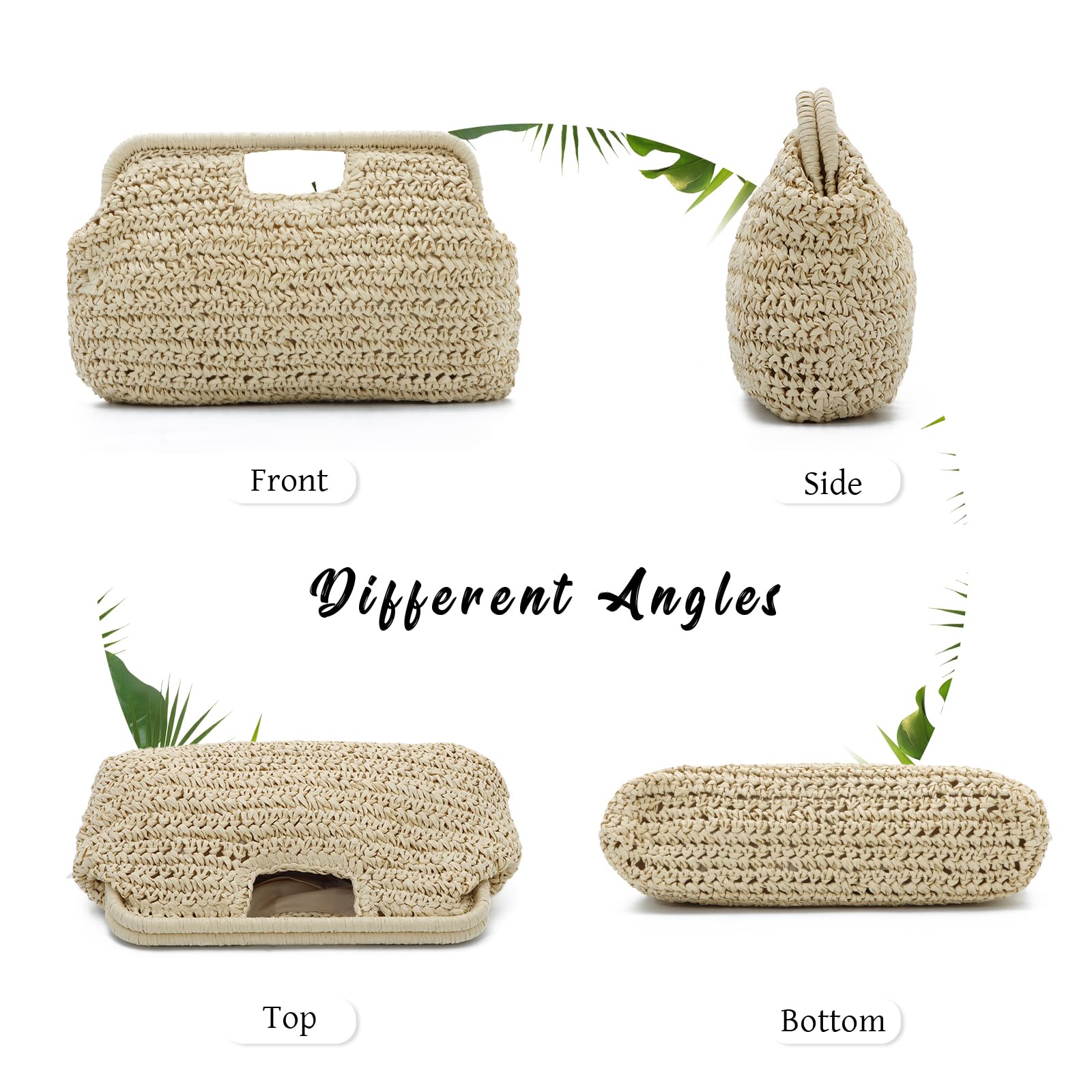 EVEOUT Pochette in Paglia per Donna Estiva Boho Clutch Rafia per Lavoro Matrimonio Festa Borsa Intrecciata con Manico per Spiaggia Mare