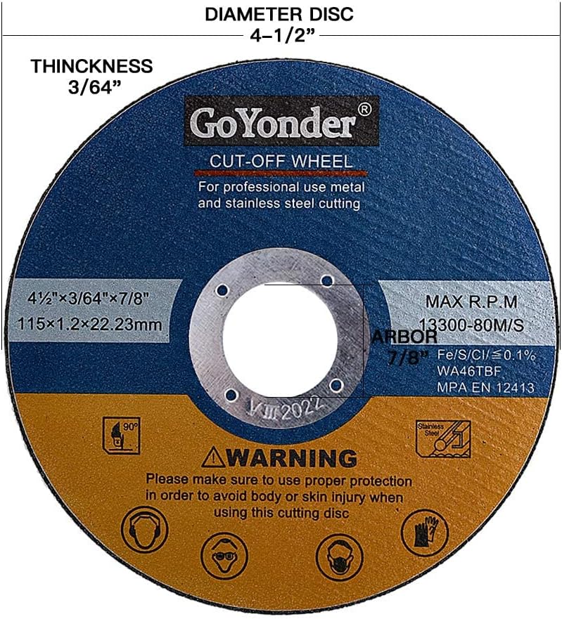 GoYonder 25 Pack 4 1/2 Cutting Wheels for Metal,Stainless Steel,4.5" x 0.045 x 7/8 Ultra Thin Cut-Off Wheel for Angle Grinders-Blue