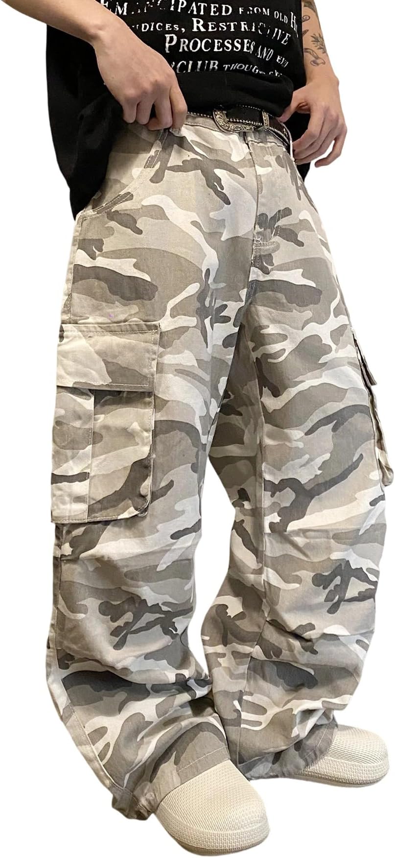 Mens Denim Baggy Pants with Cargo Pockets Mid Weight Casual Streetwear Wide Leg Jeans Hip Hop Skater Trousers