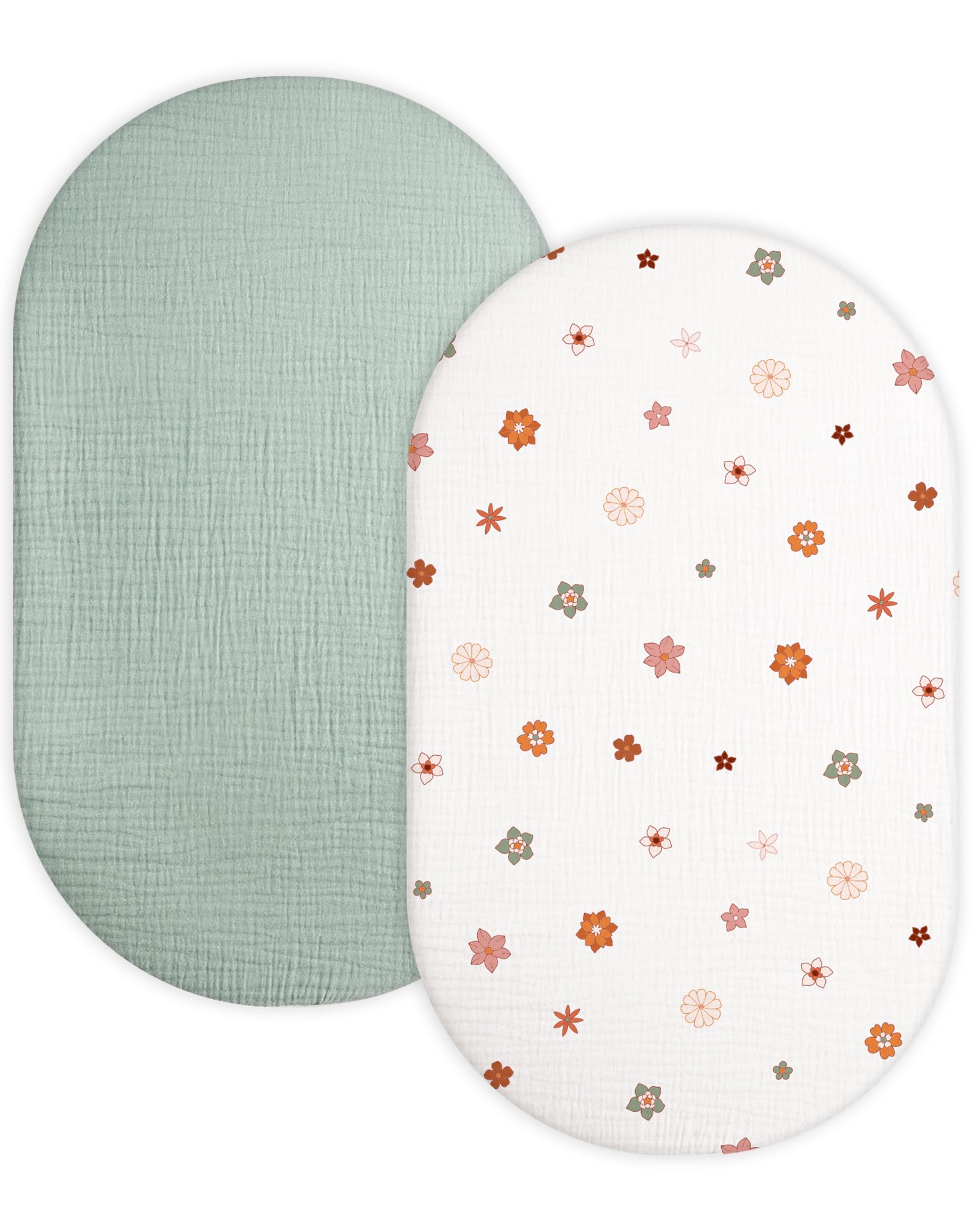 Bassinet Sheet for Baby Boy and Girl 2 Pack, Fitted Sheets for Rectangle, Oval, Hourglass Bassinet Mattress, Muslin Moses Basket Sheets with Neutral