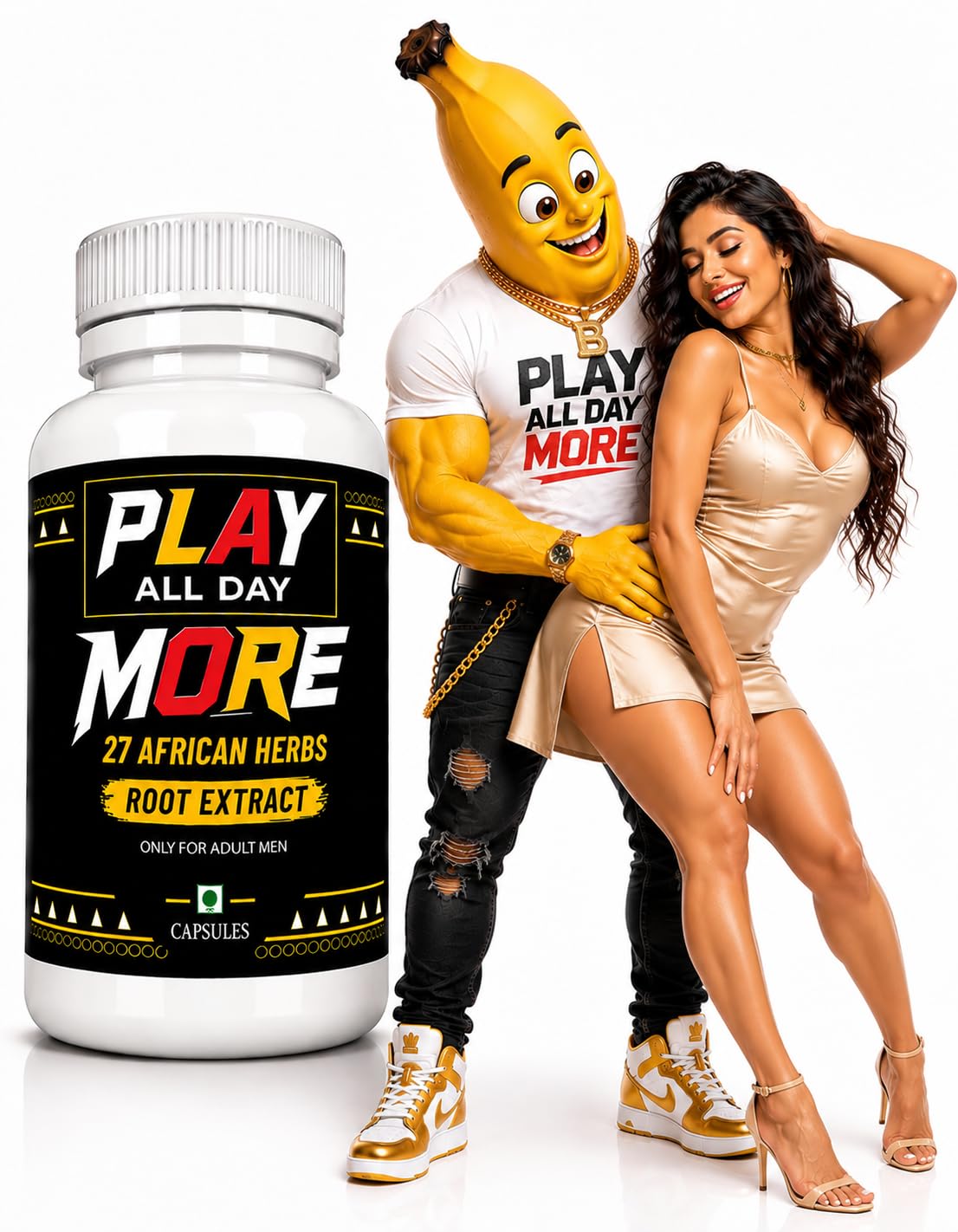 play all day more 27 african herbs vitality blend | maca root, safed musli, horny goat weed for stamina, energy, endurance, performance for men only high potency 60 capsules