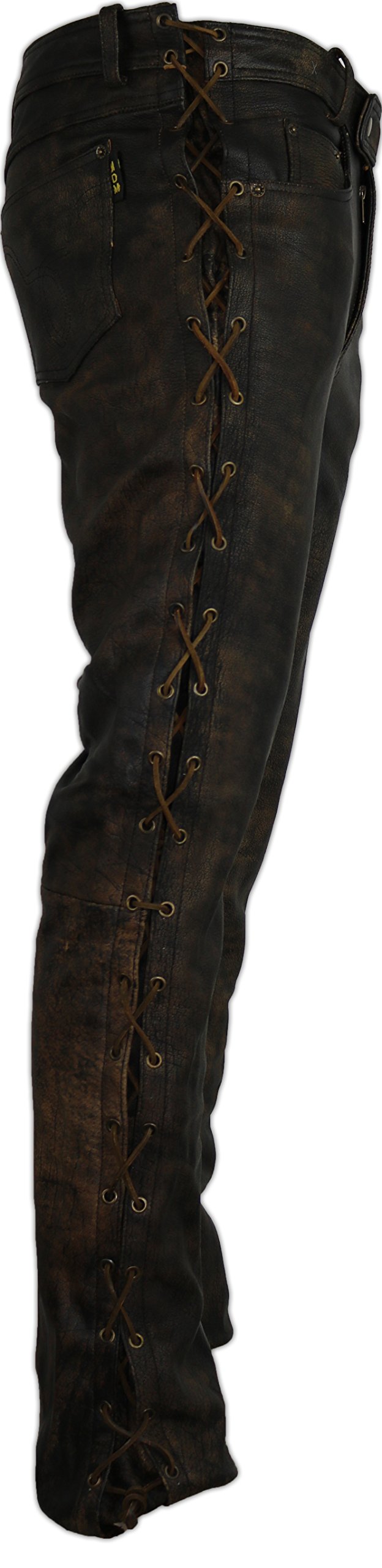 MDM Lederhose an den Seiten geschnürt in braun Bikerjeans Lederjeans Rockerhose Western Lederhose