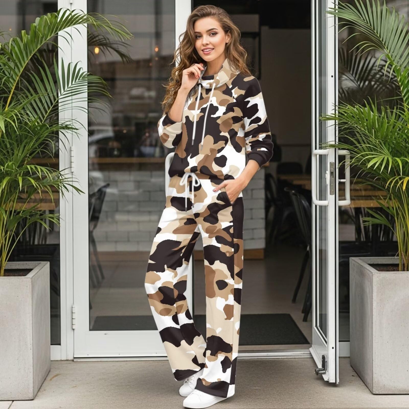 Xoenoie damskie 2-częściowe stroje plus size dres jesienny moda lotnisko podróż salon zestaw zimowe dresy XS-XL