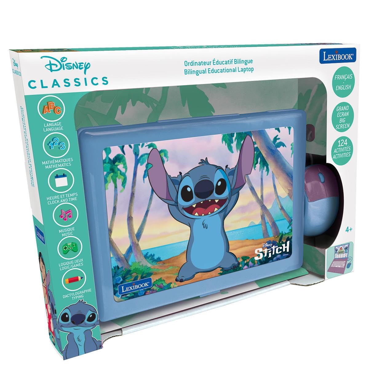 Lexibook Disney Stitch - Ordenador portátil Educativo bilingüe inglés/francés, 124 Actividades de Idioma, Escritura, matemáticas, lógica, música y Juegos, niños y niñas, JC598Di1LXB