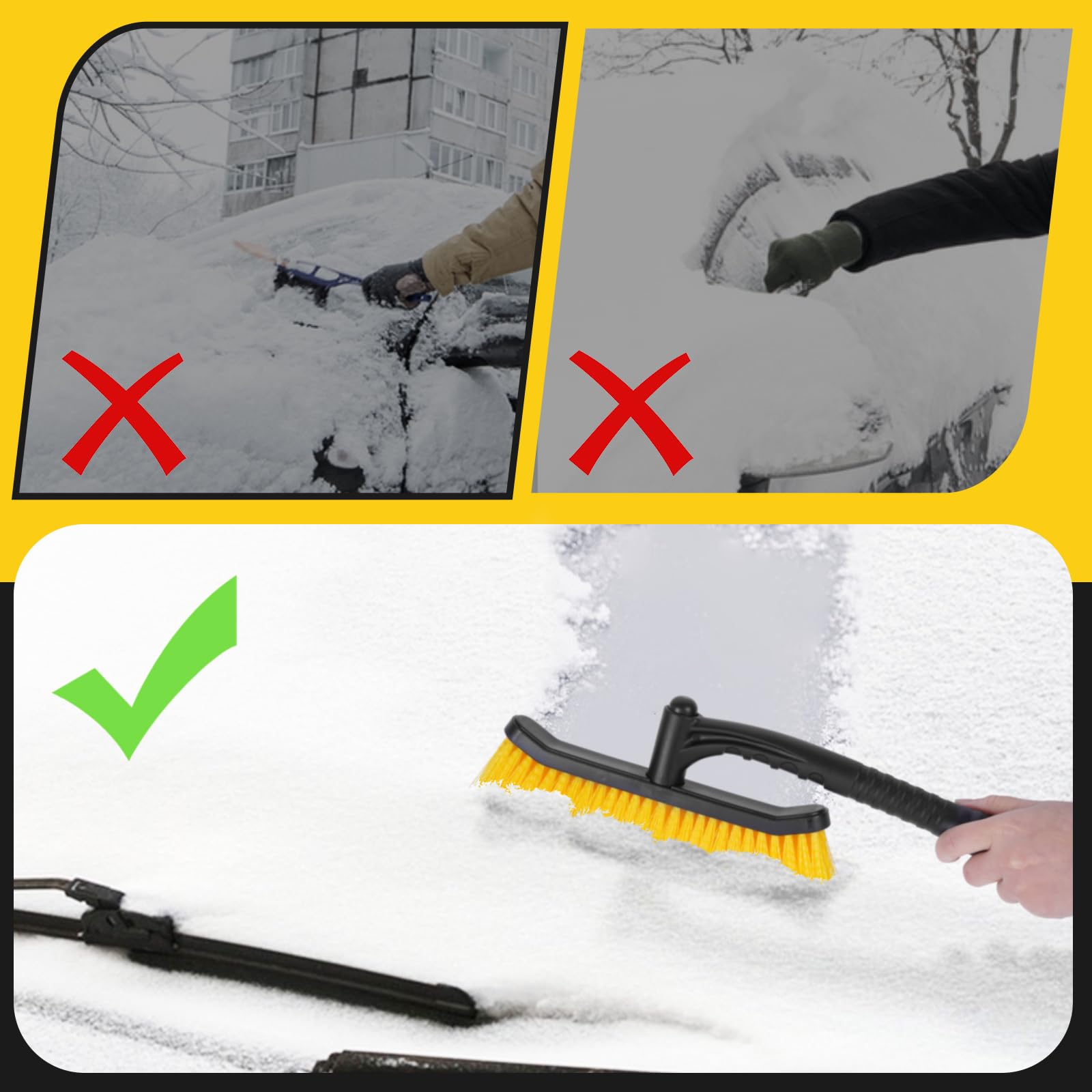 YIIFELL Rasqueta Hielo Coche Rascador Hielo Coche con Escoba (2 en 1), Fácil de Montar, Cepillo de Nieve con Rascador de Hielo para Invierno y Nieve, 67 cm, Rascador de Hielo para Coche