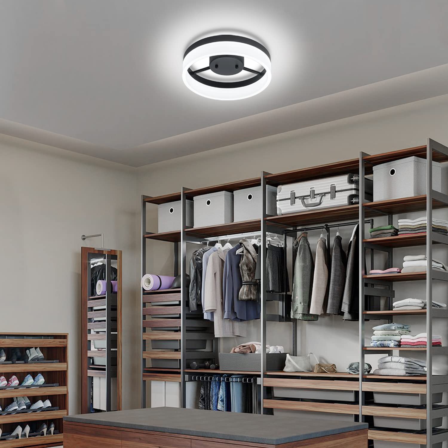 MADSERDERZ LED Semi Flush Mount Ceiling Light, Vintage Black LED Ceiling Lighting Fixture, Farmhouse 11.8'' Ring 6000K White Light Ceiling Lamp for Laundry Room, Bedroom, Kitchen, Hallway, Entryway