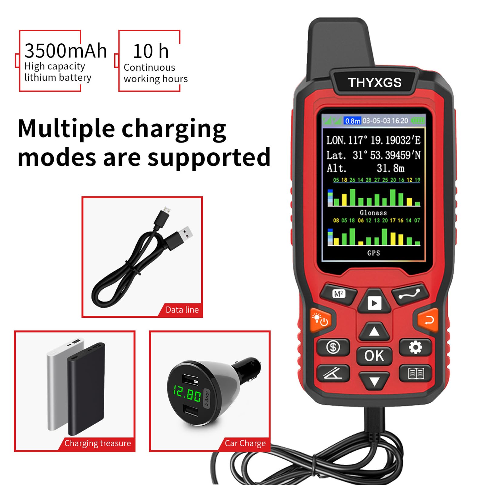 Mapeador GPS Portátil De 2.4", Instrumento De Medición De Terrenos, con Vehículo para Pendientes Y Modo De Fijación Manual, Visualización En Tiempo Real De Área/Longitud/Acres, para Ranchos