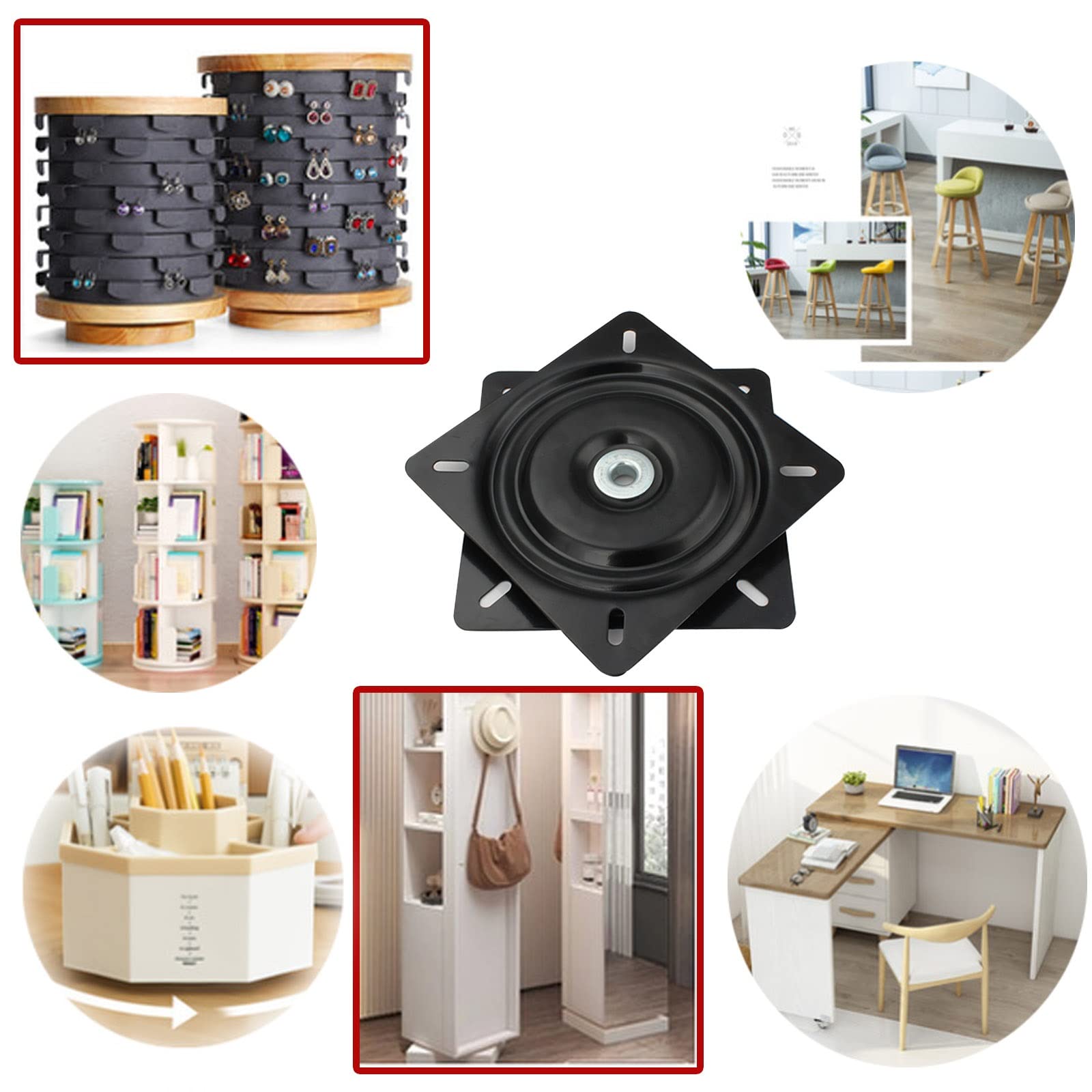 Base girevole con piastra orientabile, Base for giradischi con cuscinetto a piastra girevole a 360 gradi for hardware for mobili nero 6-12 pollici(12inches)