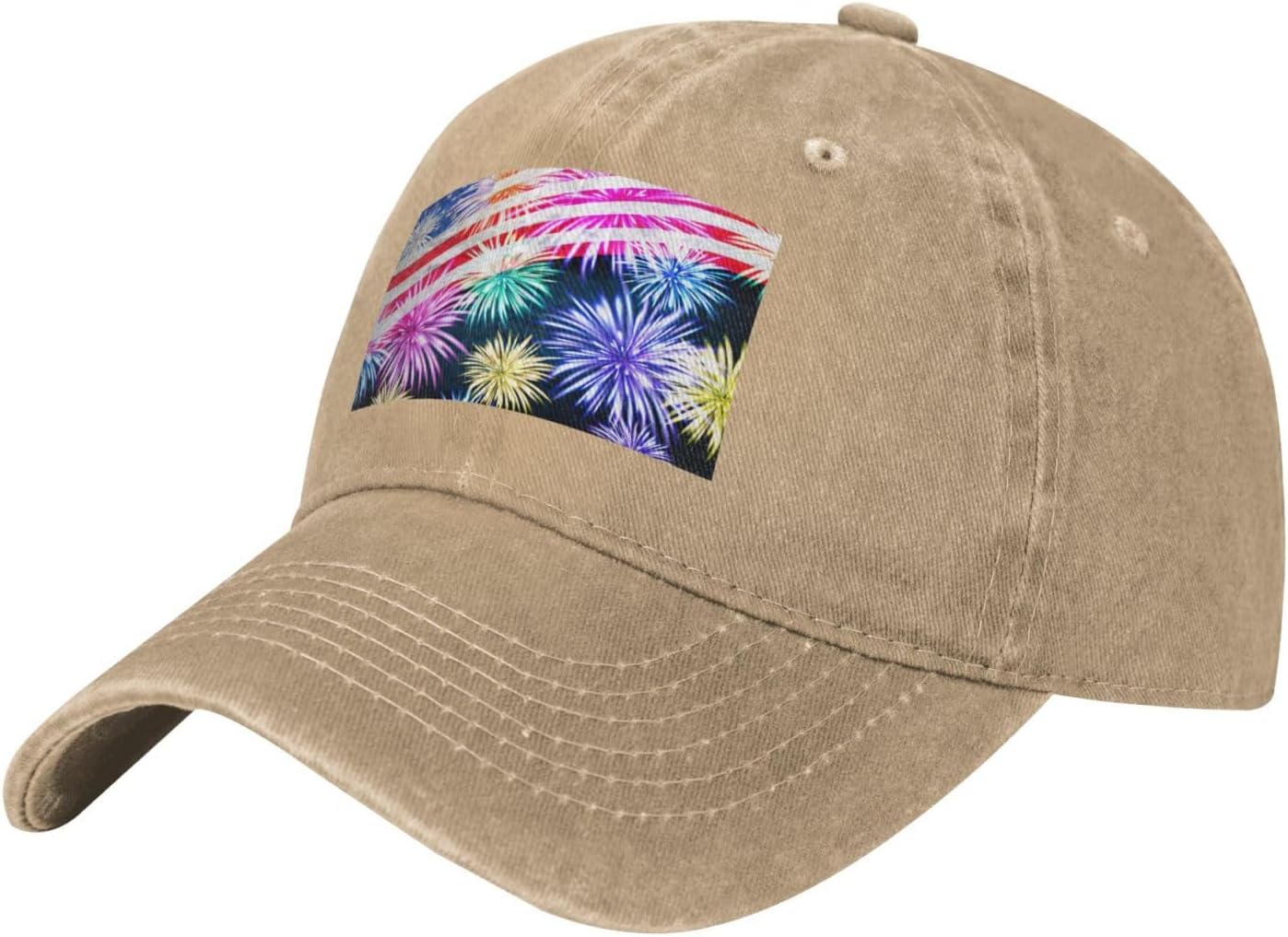 Patriotic 4th of July American Flag Print Cowboy Hat Personalized Baseball Cap Fashion Hat Cap Funny Gifts for Women Men Natural