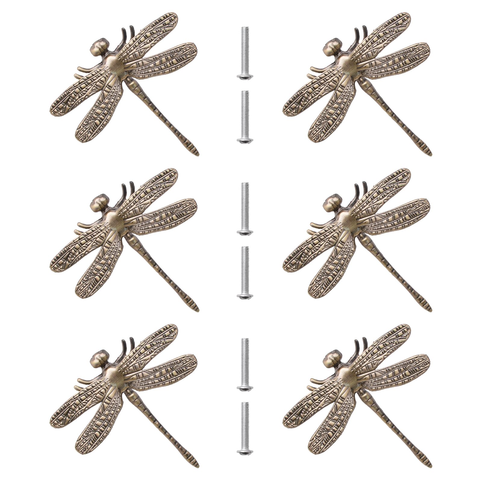 MOROBOR Zinc Alloy Dragonfly Cabinet Knobs, 6 PCS Animal Single Hole Handle, Bronze Drawer Pull Knob Decorative Dresser Drawer Handle Knobs