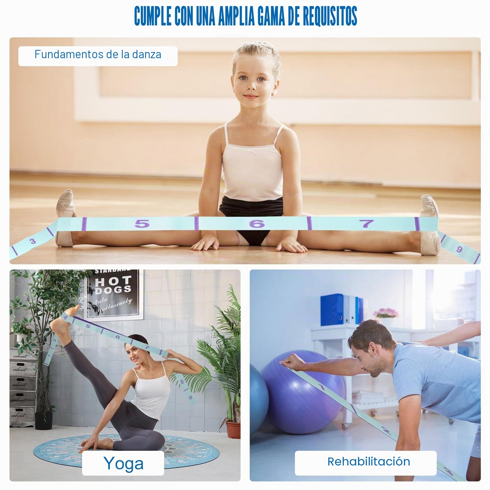 Banda de Estiramiento de Yoga Con 11 Hebillas - Correa Elástica para Pilates, Fitness, Gimnasia y Danza